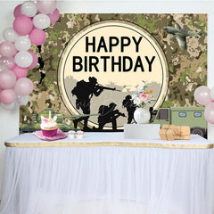 Lofaris Soldier Tank Aircraft Training Happy Birthday Backdrop