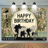 Lofaris Soldier Tank Aircraft Training Happy Birthday Backdrop