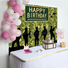 Lofaris Soldier Training Silhouette Happy Birthday Backdrop