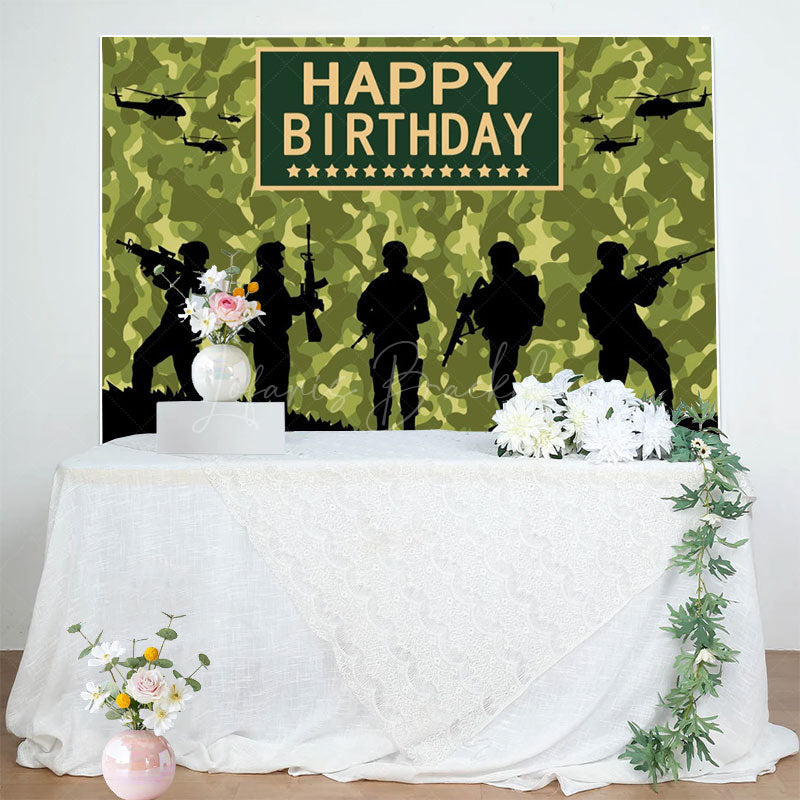 Lofaris Soldier Training Silhouette Happy Birthday Backdrop