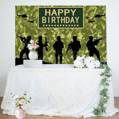Lofaris Soldier Training Silhouette Happy Birthday Backdrop