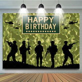 Lofaris Soldier Training Silhouette Happy Birthday Backdrop