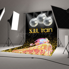Lofaris Soul Train Themed Photography Backdrop 70s Disco Party with Mirror Balls Retro Funk and R&B Dance Decor