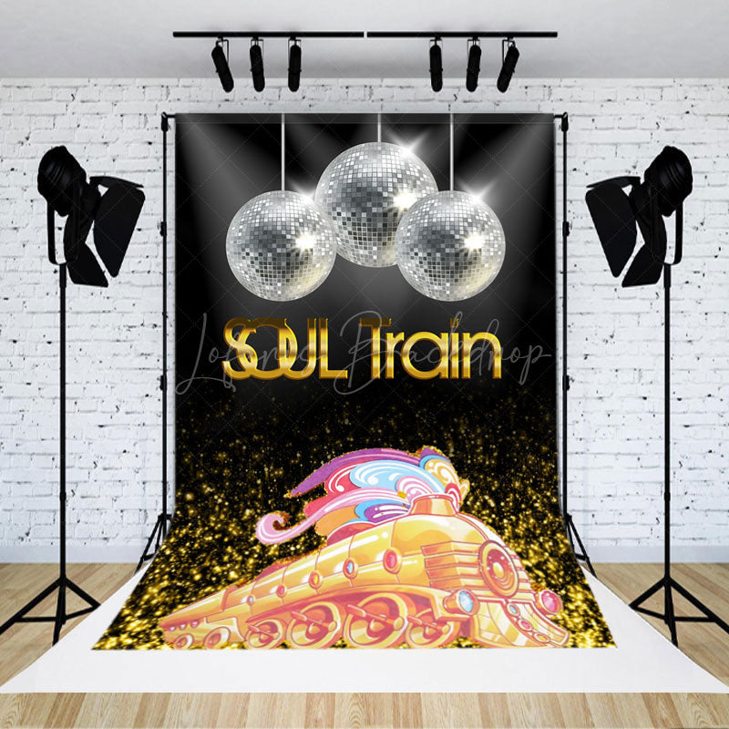 Lofaris Soul Train Themed Photography Backdrop 70s Disco Party with Mirror Balls Retro Funk and R&B Dance Decor