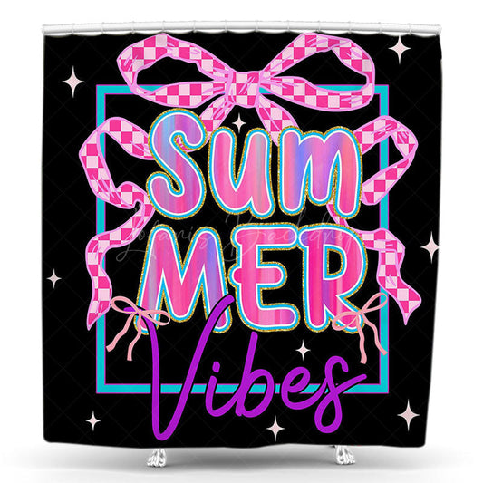Lofaris Sparkle Black Pink Bow Summer Vibes Shower Curtain