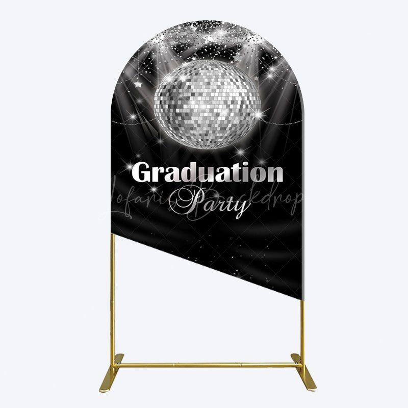 Lofaris Sparkle Black Silver Ball Graduation Arch Backdrop