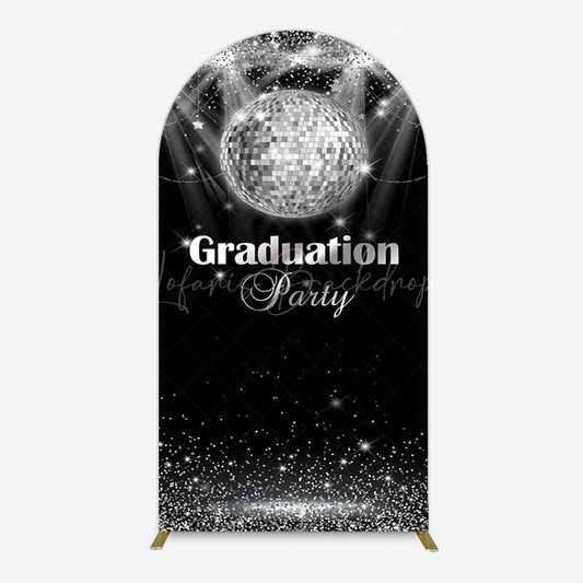 Lofaris Sparkle Black Silver Ball Graduation Arch Backdrop