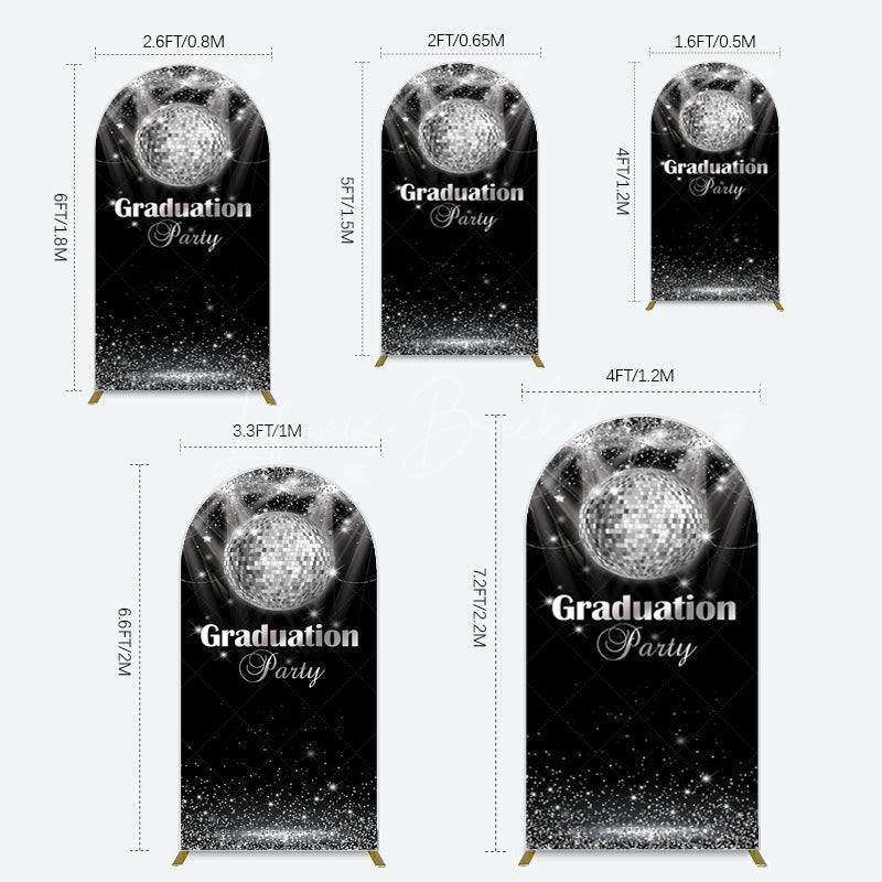 Lofaris Sparkle Black Silver Ball Graduation Arch Backdrop