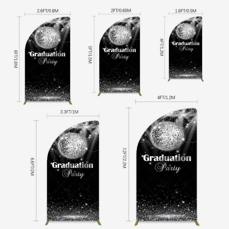 Lofaris Sparkle Black Silver Ball Graduation Half Moon Arch Backdrop