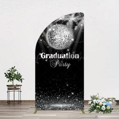 Lofaris Sparkle Black Silver Ball Graduation Half Moon Arch Backdrop