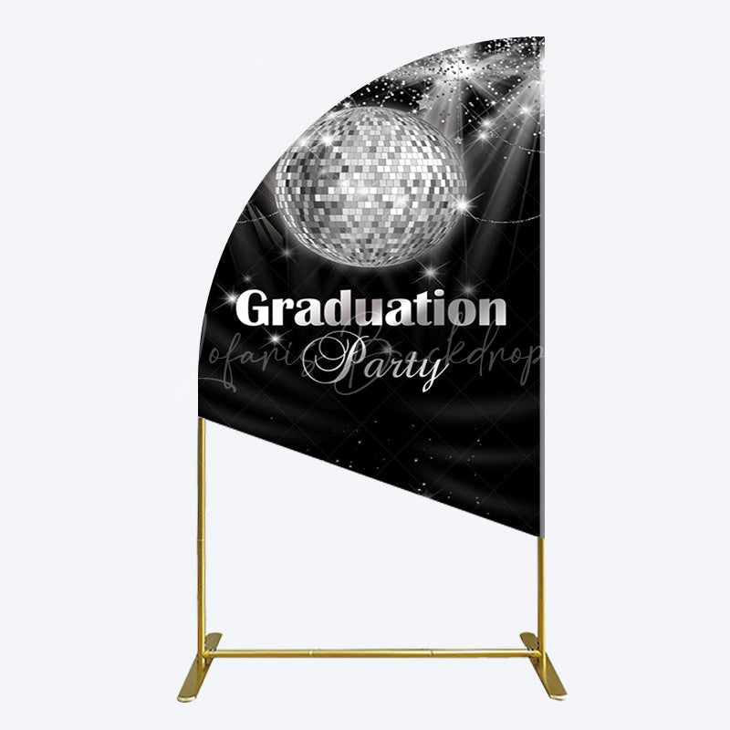 Lofaris Sparkle Black Silver Ball Graduation Half Moon Arch Backdrop