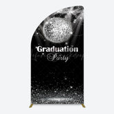Lofaris Sparkle Black Silver Ball Graduation Half Moon Arch Backdrop