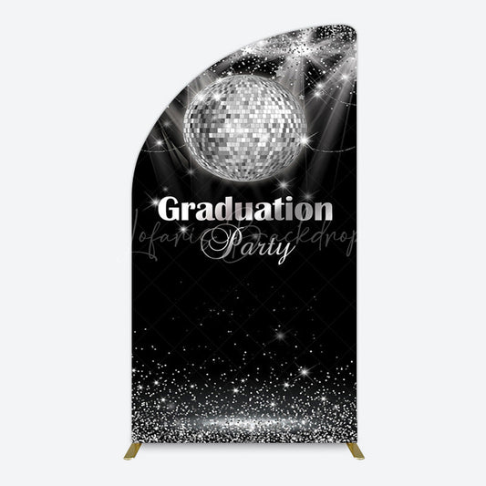 Lofaris Sparkle Black Silver Ball Graduation Half Moon Arch Backdrop