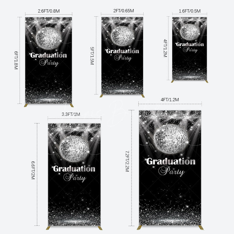Lofaris Sparkle Black Silver Ball Graduation Rectangle Backdrop