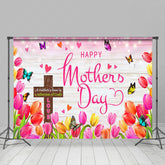 Lofaris Sparkle Cross Floral Wood Happy Mothers Day Backdrop