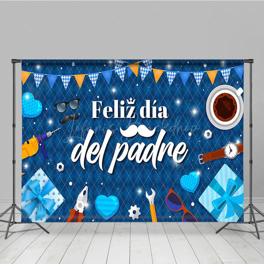 Lofaris Sparkle Elegant Blue Feliz Dia Del Padre Backdrop