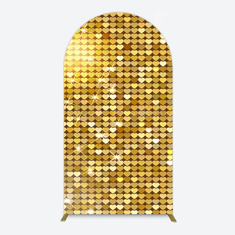 Lofaris Sparkle Heart Gold Sequins Birthday Arch Backdrop
