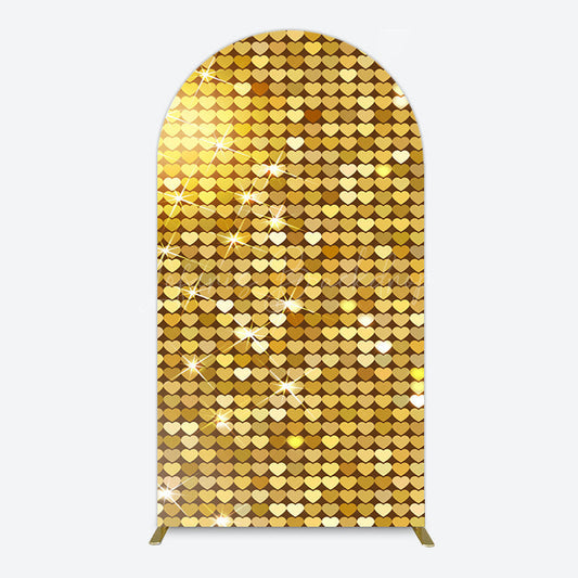 Lofaris Sparkle Heart Gold Sequins Birthday Arch Backdrop