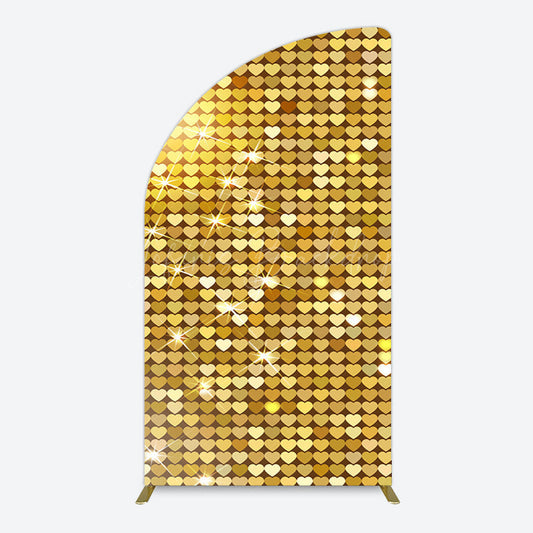 Lofaris Sparkle Heart Gold Sequins Birthday Half Moon Arch Backdrop