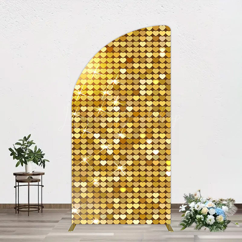 Lofaris Sparkle Heart Gold Sequins Birthday Half Moon Arch Backdrop