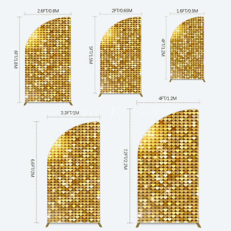 Lofaris Sparkle Heart Gold Sequins Birthday Half Moon Arch Backdrop