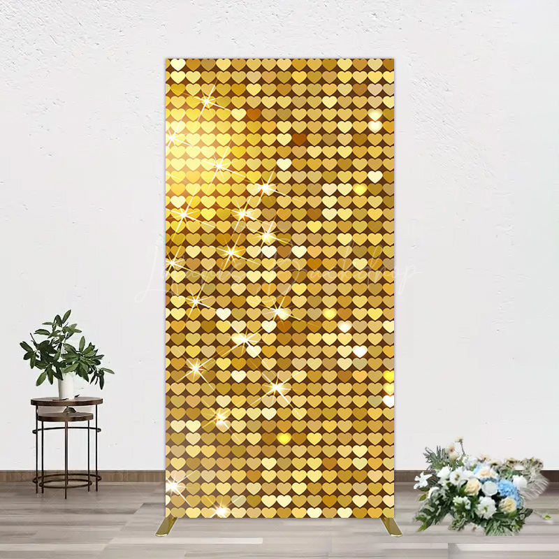 Lofaris Sparkle Heart Gold Sequins Birthday Rectangle Backdrop