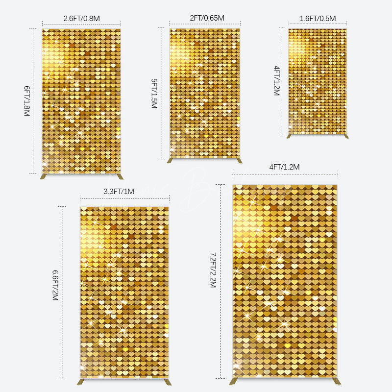 Lofaris Sparkle Heart Gold Sequins Birthday Rectangle Backdrop