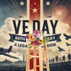 Lofaris Sparkle Military Battlefield Happy VE Day Backdrop