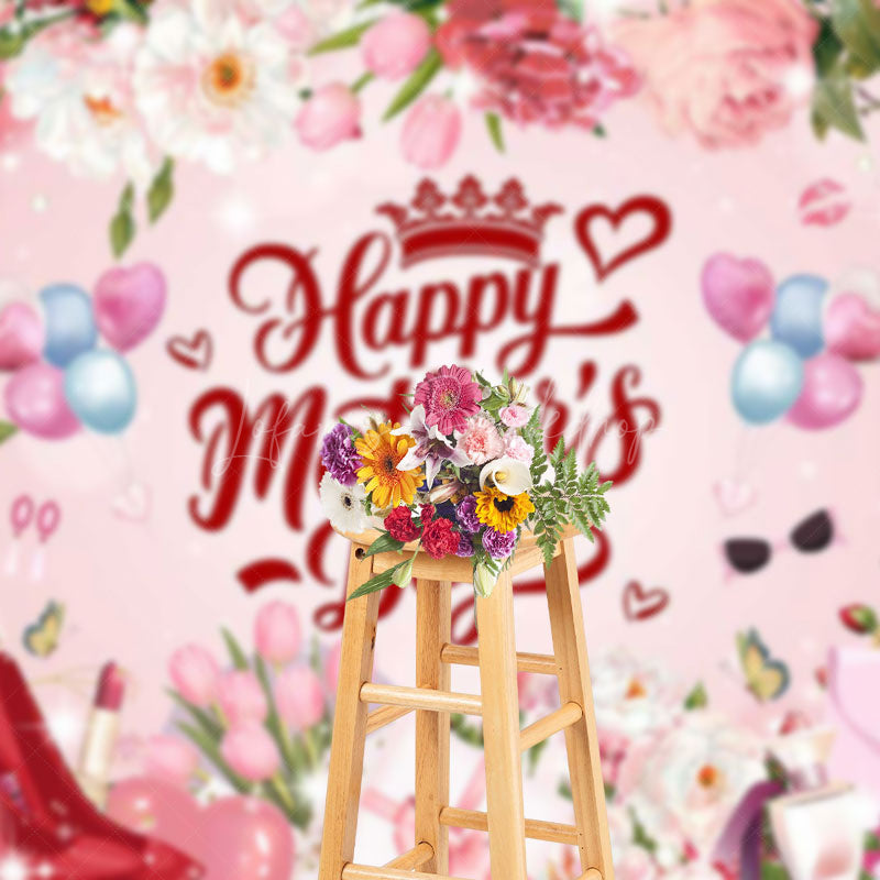 Lofaris Sparkle Pink Floral Gifts Happy Mothers Day Backdrop
