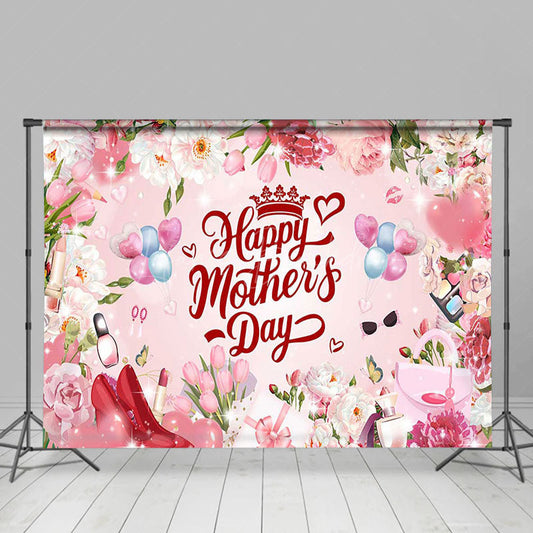 Lofaris Sparkle Pink Floral Gifts Happy Mothers Day Backdrop
