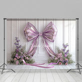 Lofaris Sparkle Purple Bow White Wall Floral Wedding Backdrop