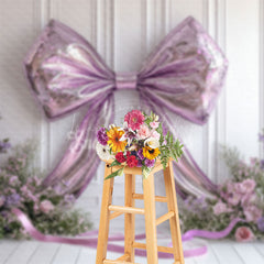 Lofaris Sparkle Purple Bow White Wall Floral Wedding Backdrop