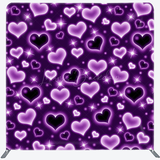 Lofaris Sparkle Purple Hearts Romantic Pillow Case Backdrop