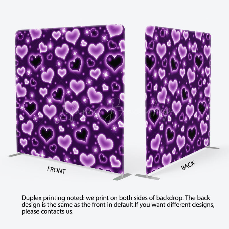 Lofaris Sparkle Purple Hearts Romantic Pillow Case Backdrop