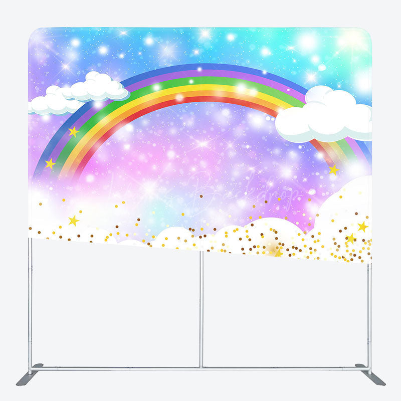 Lofaris Sparkle Rainbow Clouds Birthday Pillow Case Backdrop