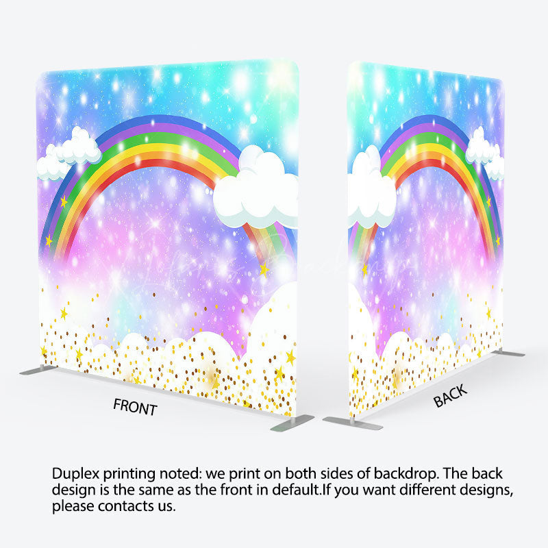 Lofaris Sparkle Rainbow Clouds Birthday Pillow Case Backdrop