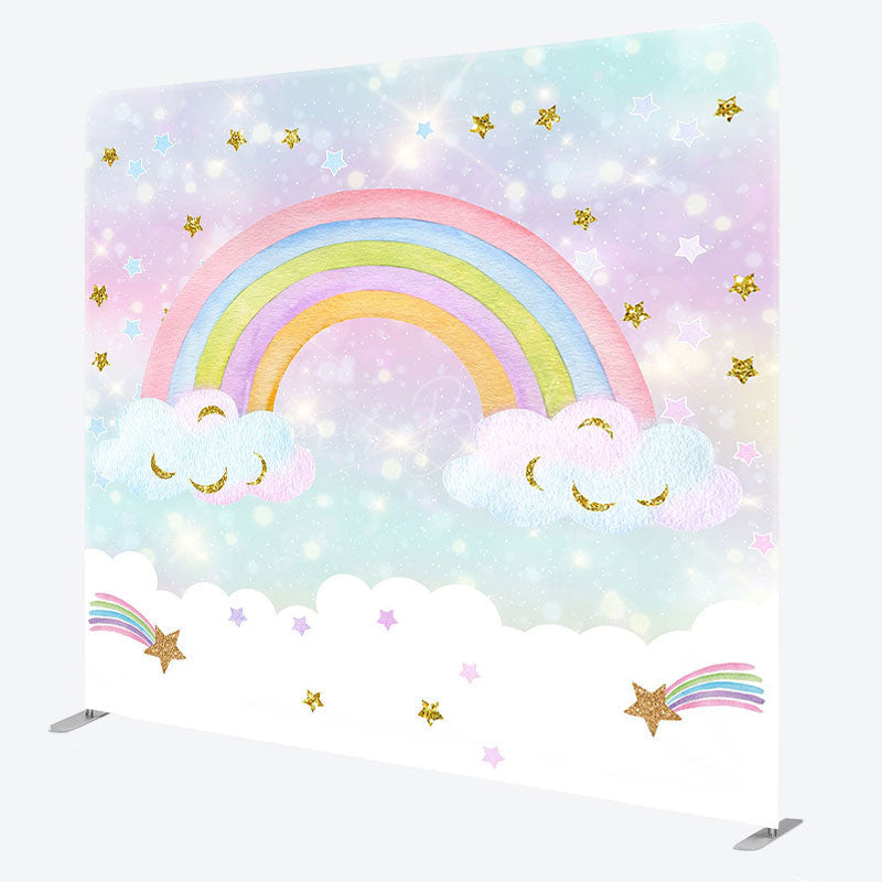 Lofaris Sparkle Stars Rainbow Birthday Pillow Case Backdrop