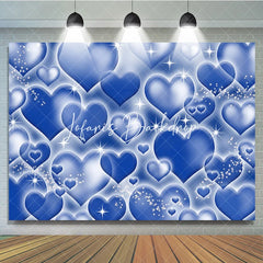 Lofaris Sparkling Blue Hearts Pattern Y2K Birthday Backdrop with Glowing Outlines and Glitter Dreamy Party Decor