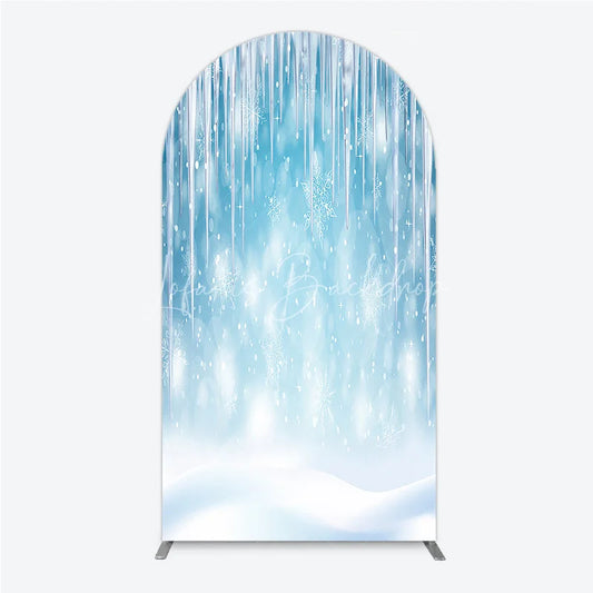 Lofaris Sparkling Blue Winter Wonderland Round Top Arch Backdrop with Icicles and Snowflakes Holiday Party Decor