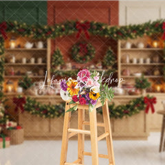 Lofaris Sparkling Christmas Tree with Golden Stars and Red Bow Garlands Holiday Backdrop Cozy Winter Celebration Decor