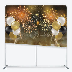 Lofaris Sparkling Gold Black White Fireworks and Champagne Square Double-Sided Backdrop New Year’s Eve Party Decor