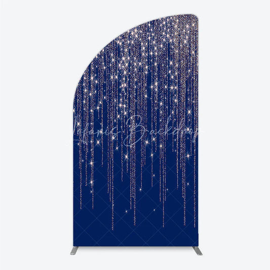 Lofaris Sparkling Rose Gold Glitter Half Moon Arch Backdrop on Navy Blue Elegant Party Celebration Decor