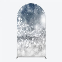 Lofaris Sparkling Silver Glitter and Blue Snowflakes Round Top Arch Backdrop Elegant Winter Holiday Party Decor
