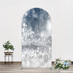 Lofaris Sparkling Silver Glitter and Blue Snowflakes Round Top Arch Backdrop Elegant Winter Holiday Party Decor