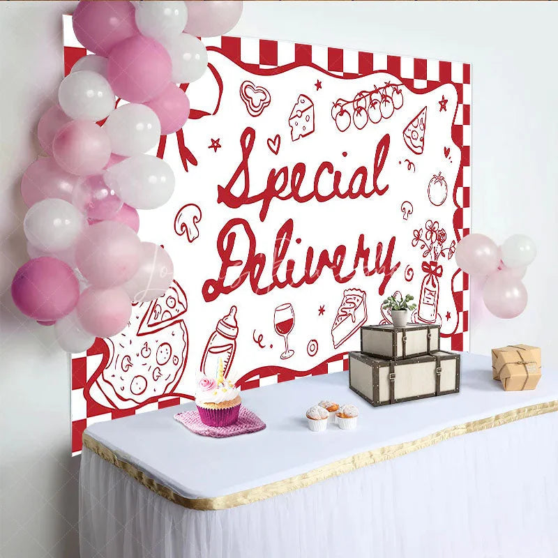 Lofaris Special Delivery Pizza Theme Baby Shower Backdrop Red Checkered Italian Food Party Decoration