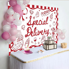 Lofaris Special Delivery Pizza Theme Baby Shower Backdrop Red Checkered Italian Food Party Decoration