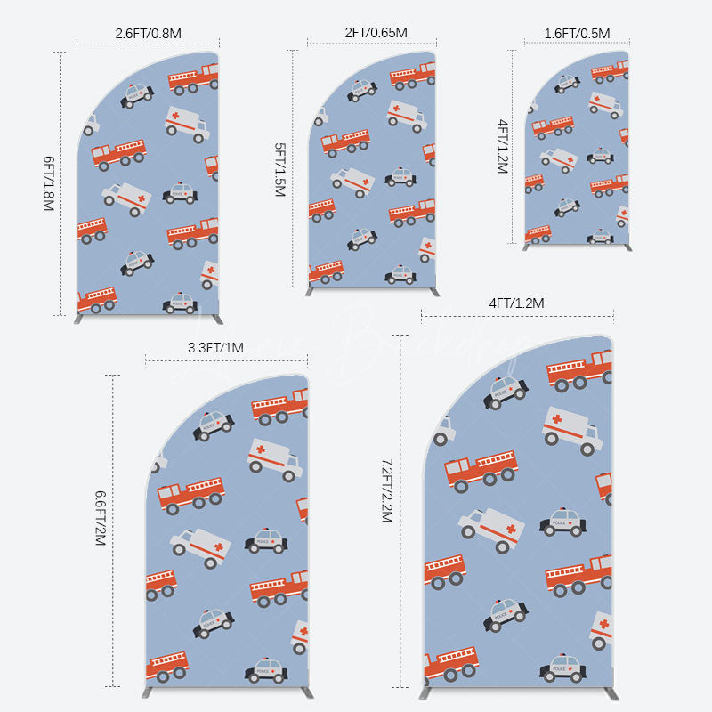 Lofaris Special Vehicle Cartoon Sweet Birthday Half Moon Arch Backdrop