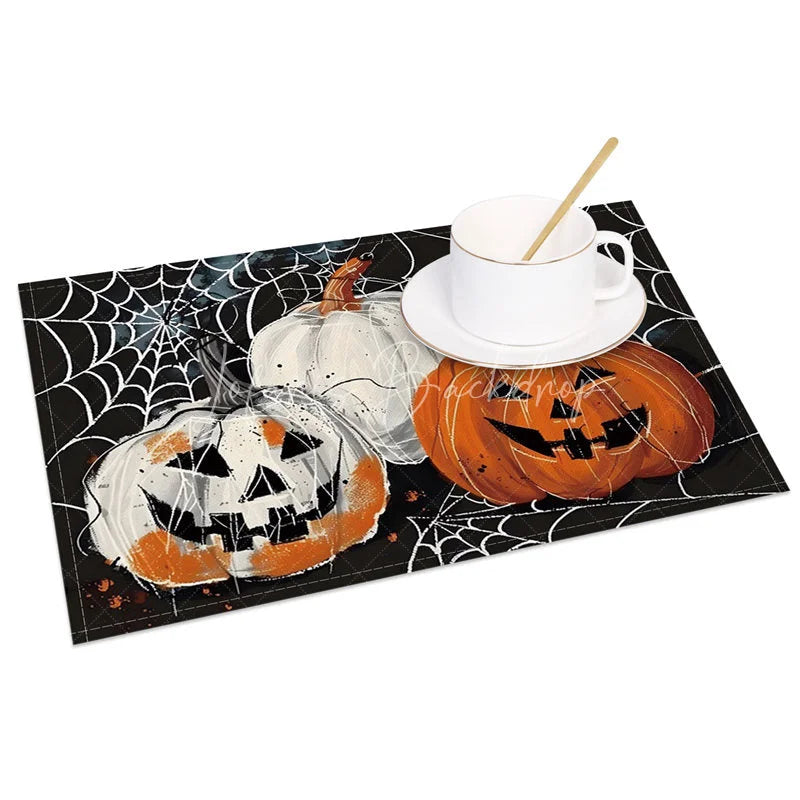 Lofaris Spiderweb and Jack-O’-Lantern Halloween Set of 4 Placemats for Spooky Holiday Party Dining Decor