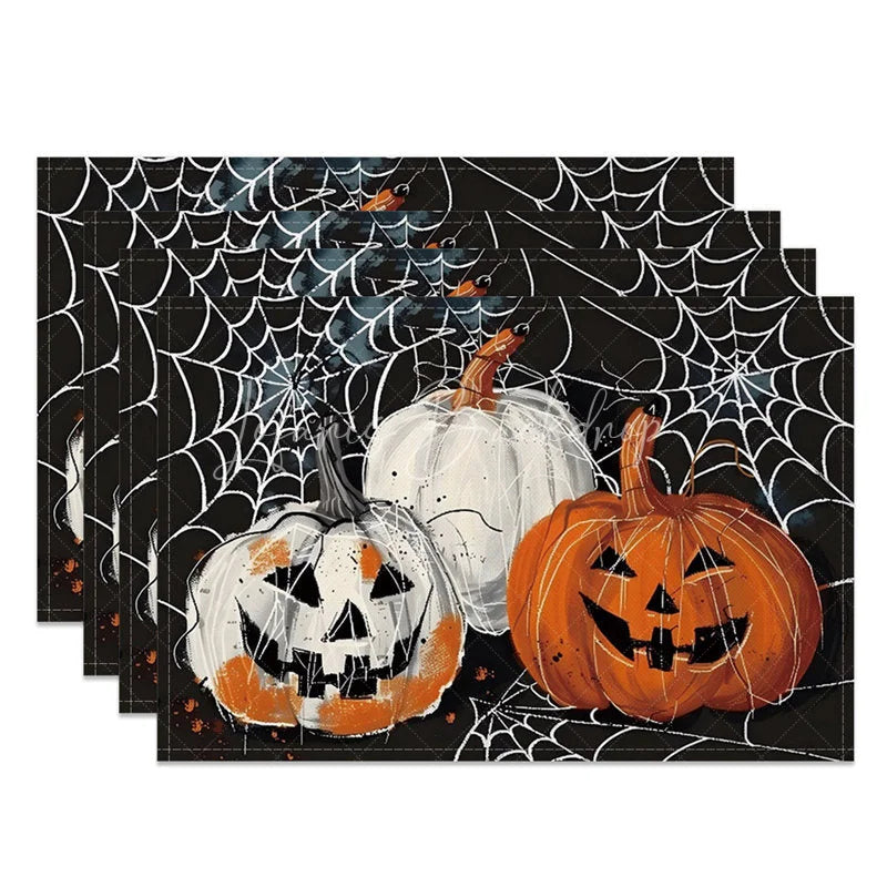 Lofaris Spiderweb and Jack-O’-Lantern Halloween Set of 4 Placemats for Spooky Holiday Party Dining Decor