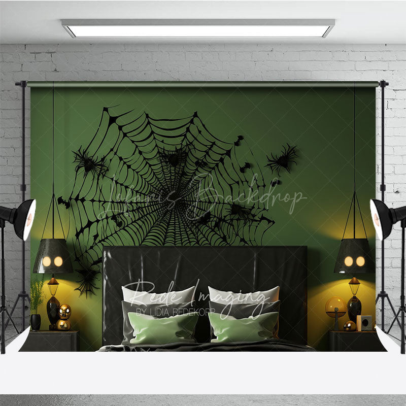 Lofaris Spiderweb Wall Decal Photography Backdrop Green and Black Halloween Headboard Spooky Bedroom Studio Photo Prop